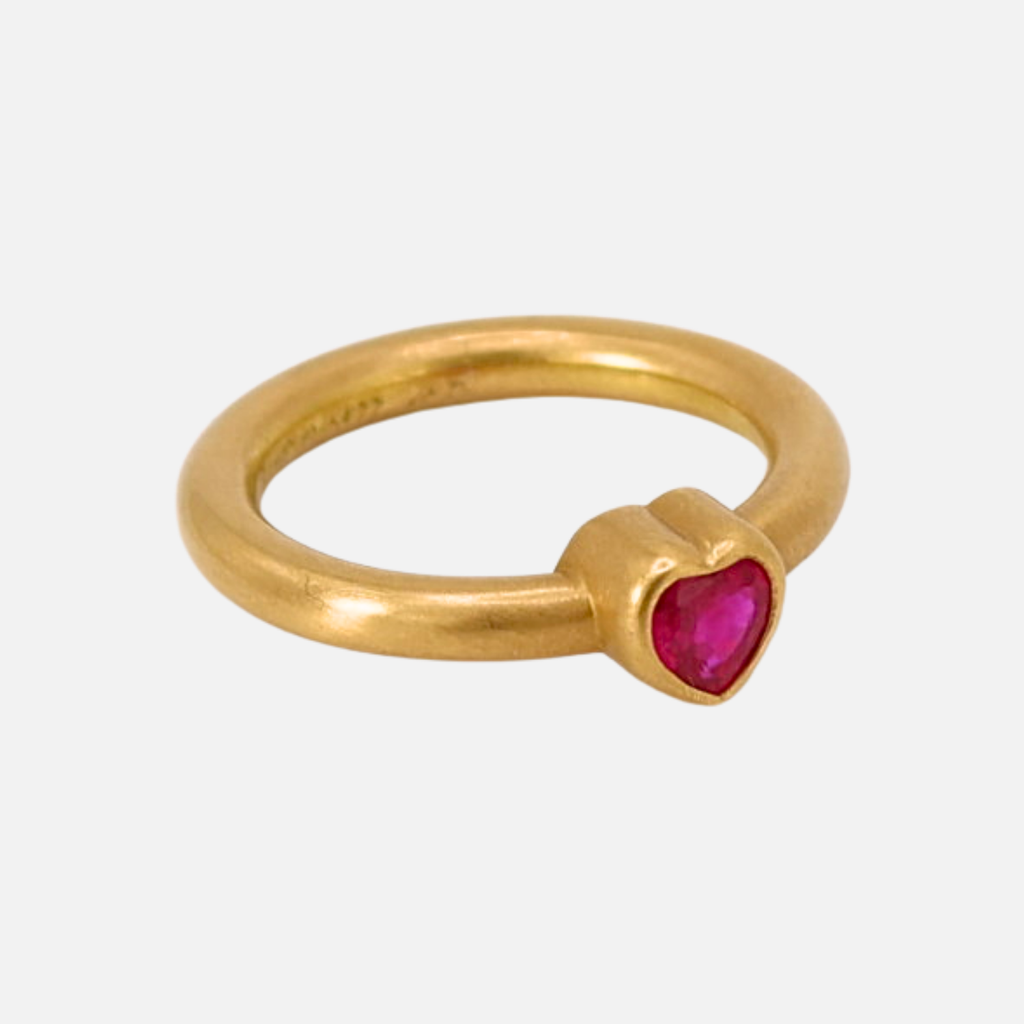 Round Ruby Heart Ring in 20K Peach Gold- 3mm
