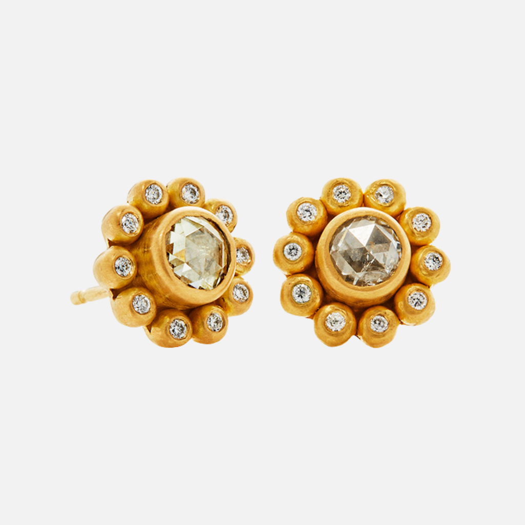 Salome Classic Rose Cut Diamond Studs in 20K Peach Gold Reinstein Ross Goldsmiths