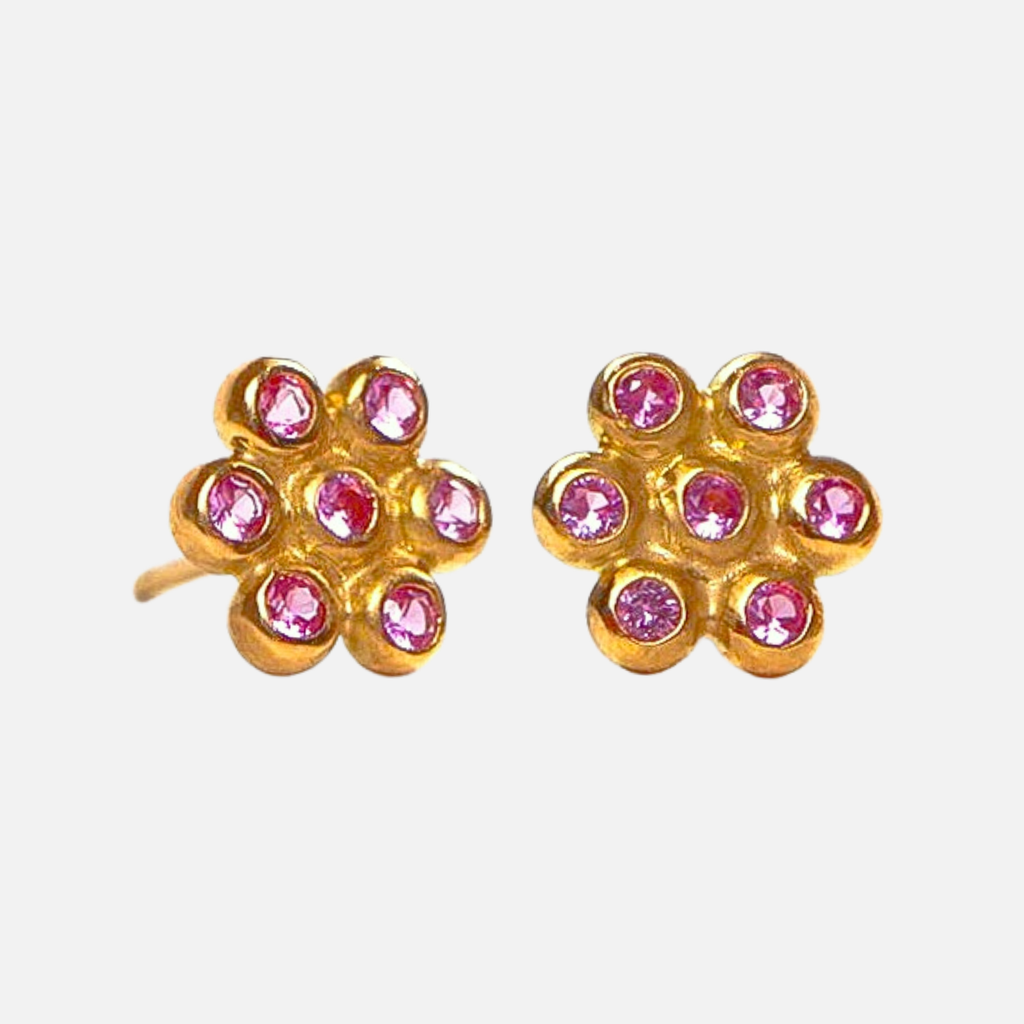 Snowdrop Large Pink Sapphire Stud in 20K Peach Gold Reinstein Ross Goldsmiths
