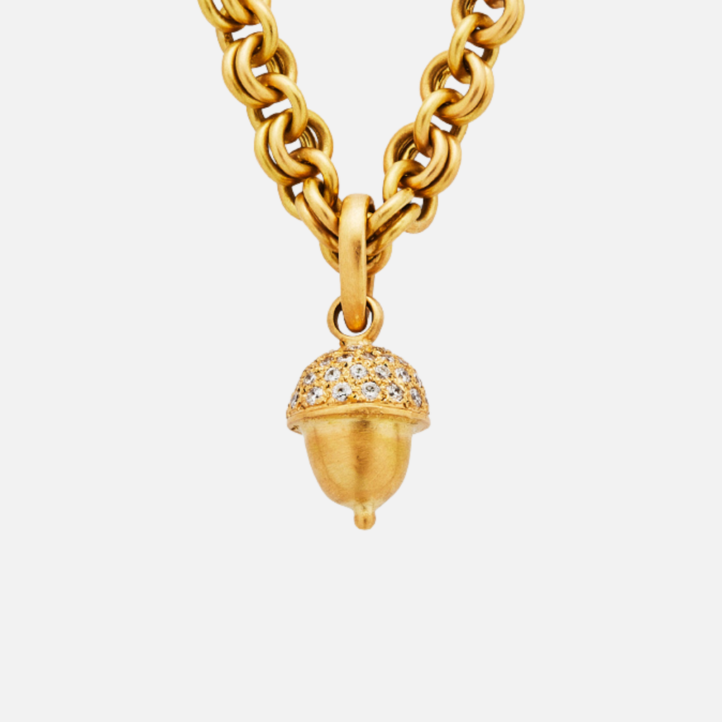 Sonoma Acorn Medium Diamond Pendant in 20K Peach Gold Reinstein Ross Goldsmiths