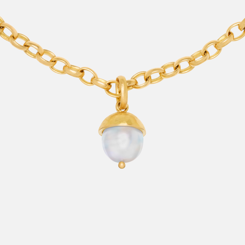 Sonoma Acorn Pearl Hammered Pendant in 20K Peach Gold Reinstein Ross Goldsmiths