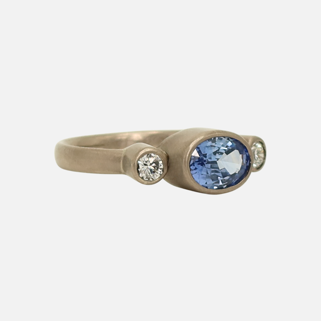 Sonoma "Celeste" Oval Light Blue Ceylon Sapphire and Diamond Ring in 18K Alpine Gold Reinstein Ross Goldsmiths