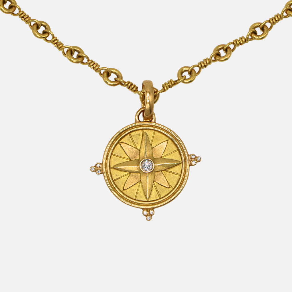 Sonoma Compass Rose Diamond Pendant in 20K Peach Gold Reinstein Ross Goldsmiths