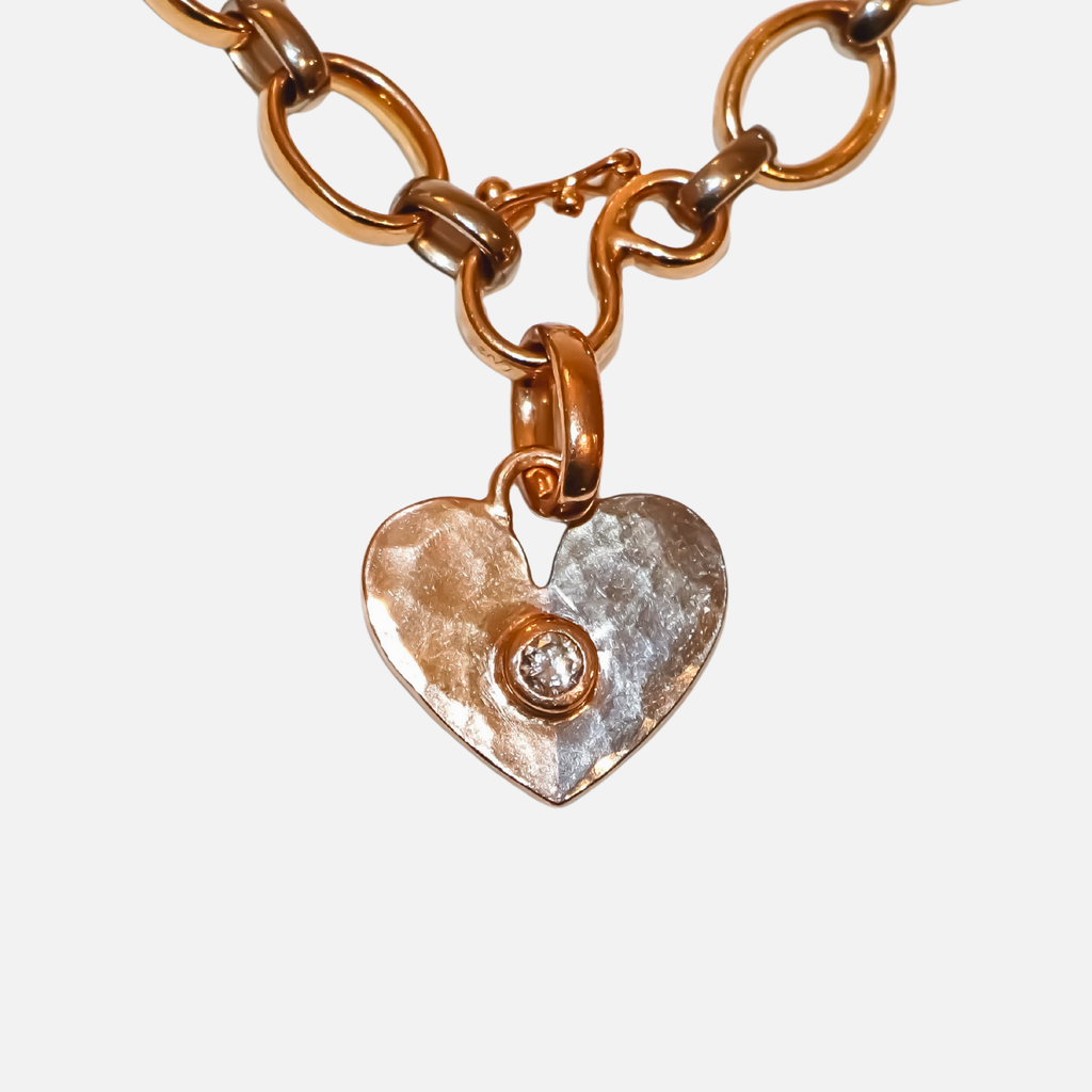 Sonoma Hammered 2 Tone Heart Diamond Pendant in 22K Apricot and 18K Alpine Gold Reinstein Ross Goldsmiths