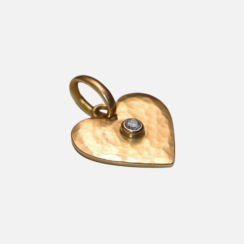 Sonoma Hammered Heart Diamond Pendant in 20K Peach Gold Reinstein Ross Goldsmiths