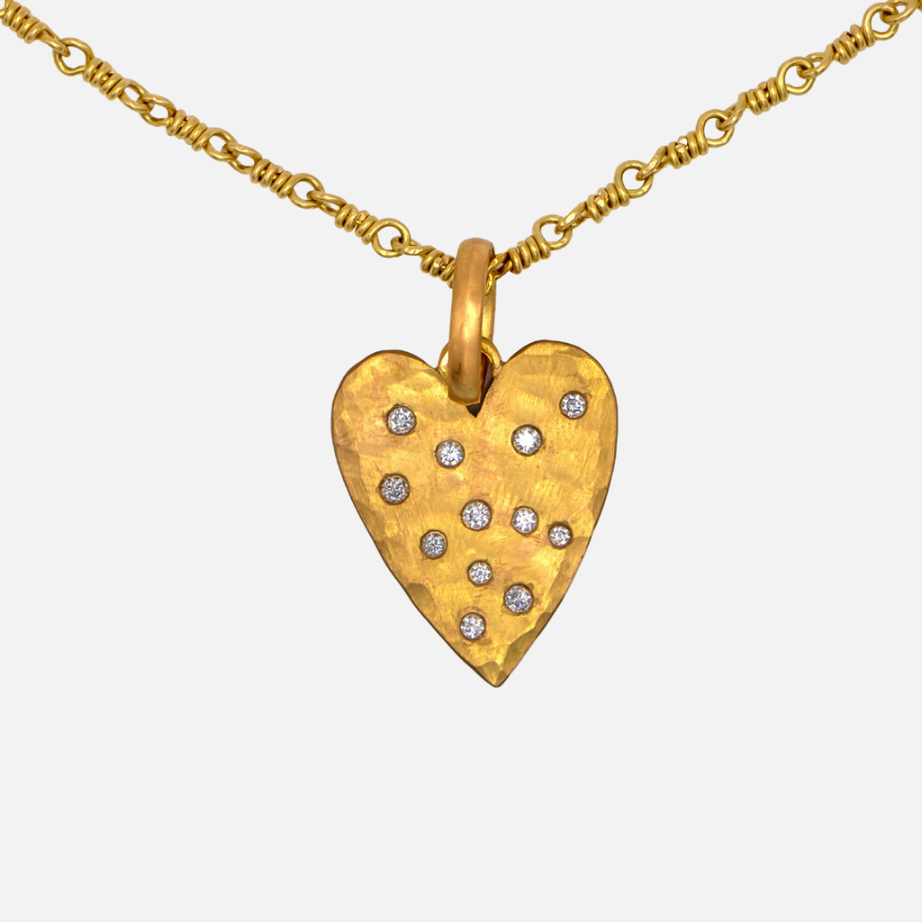 Sonoma Long Heart Pave Pendant in 20K Peach Gold Reinstein Ross Goldsmiths