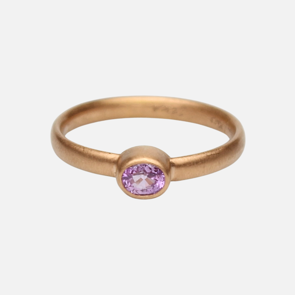 Sonoma Mini Oval Pink Sapphire Ring in 22K Apricot Gold Reinstein Ross Goldsmiths