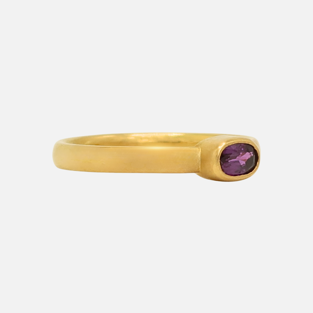 Sonoma Mini Oval Dark Purple Sapphire Ring in 20K Peach Gold Reinstein Ross Goldsmiths