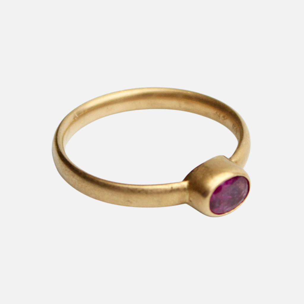 Sonoma Mini Oval Ruby Ring in 20K Peach Gold Reinstein Ross Goldsmiths