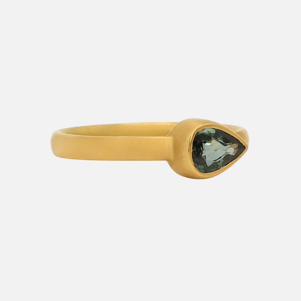 Sonoma Mini Pear Teal Sapphire Ring in 20K Peach Gold Reinstein Ross Goldsmiths
