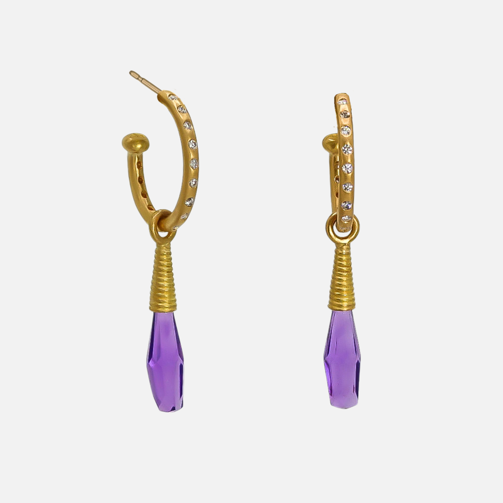 Spiral Small Amethyst Drops in 20K Peach Gold
