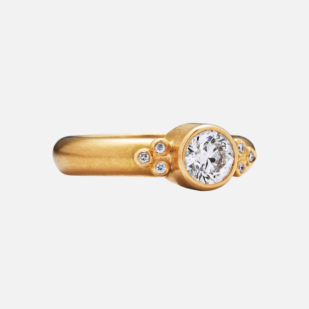 Tania Round White Diamond and Pave Ring in 20K Peach Gold
