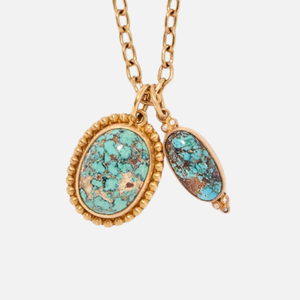 Tania Turquoise and Diamond Granule Pendant in 20K Peach Gold Reinstein Ross Goldsmiths
