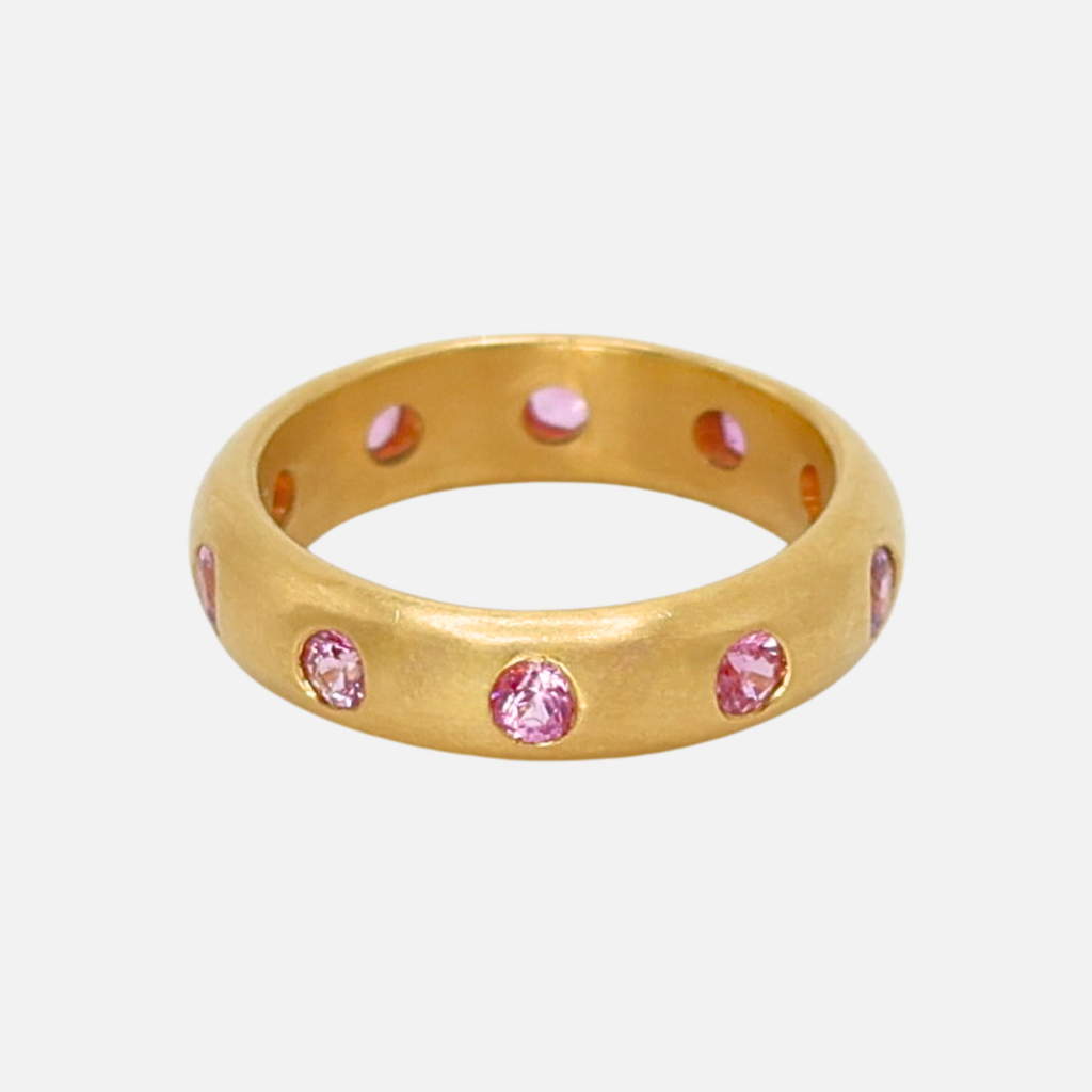Half Round "Mosaic" Pink Sapphire Band in 20K Peach Gold- 5mm Reinstein Ross Goldsmiths