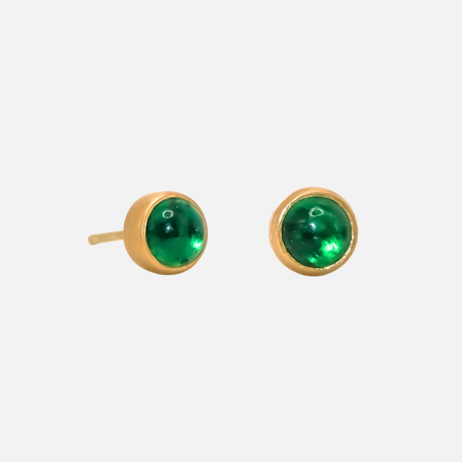 Sedona Cabochon Emerald Studs in 20K Peach Gold - 5mm
