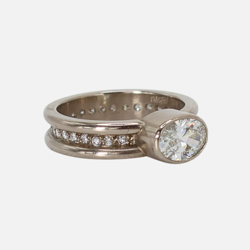 Shimmer Oval Diamond Ring in 18K Alpine Gold Reinstein Ross Goldsmiths