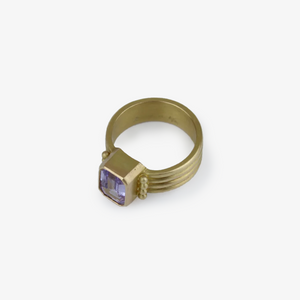 Half Round "Penta" Four Row Emerald Cut Lilac Sapphire Ring in 20K Peach Gold Reinstein Ross Goldsmiths