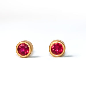 Meadow Ruby Studs in 20K Peach Gold Reinstein Ross Goldsmiths