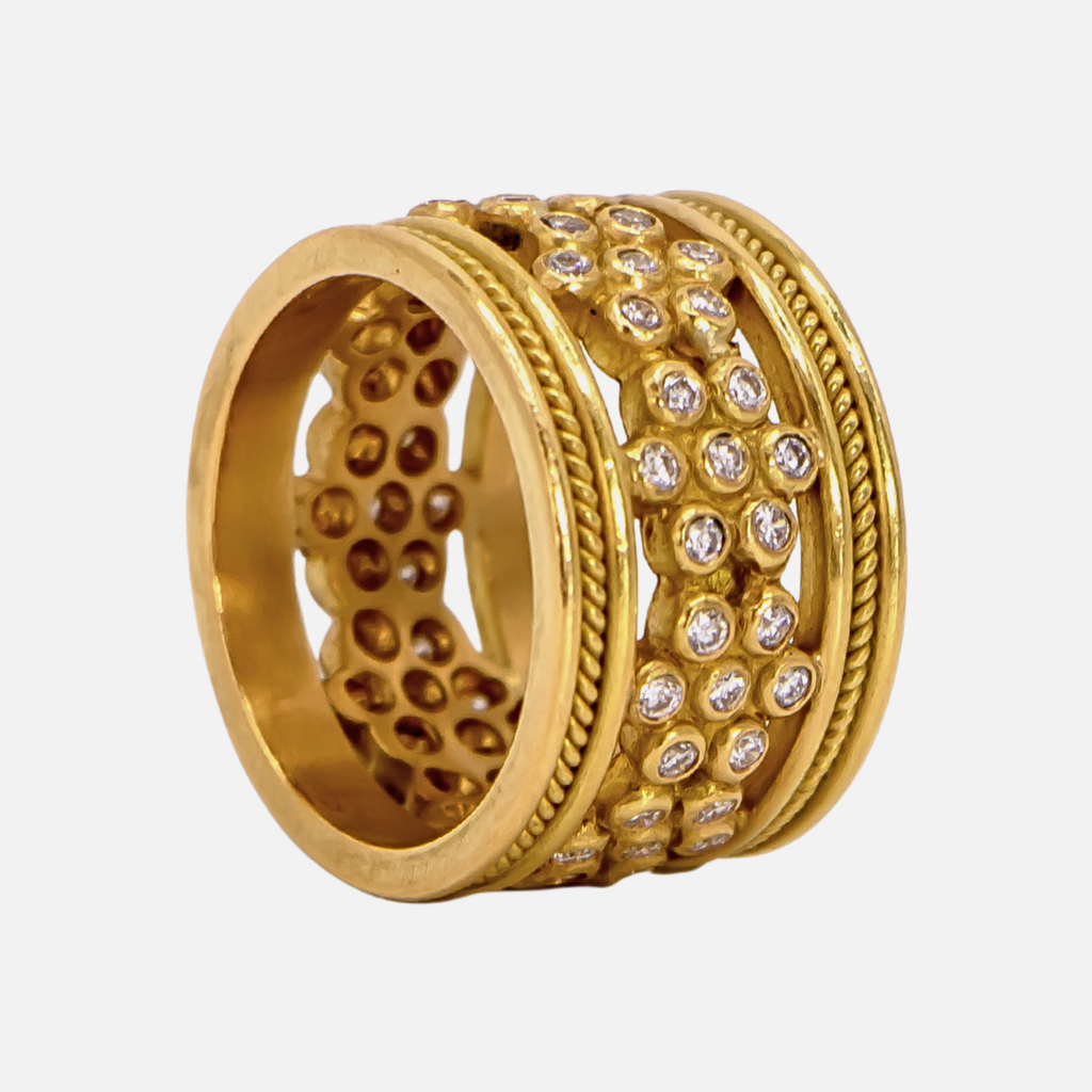 Hitched Snowdrop and Single Braid Diamond Band in 20K Peach Gold
