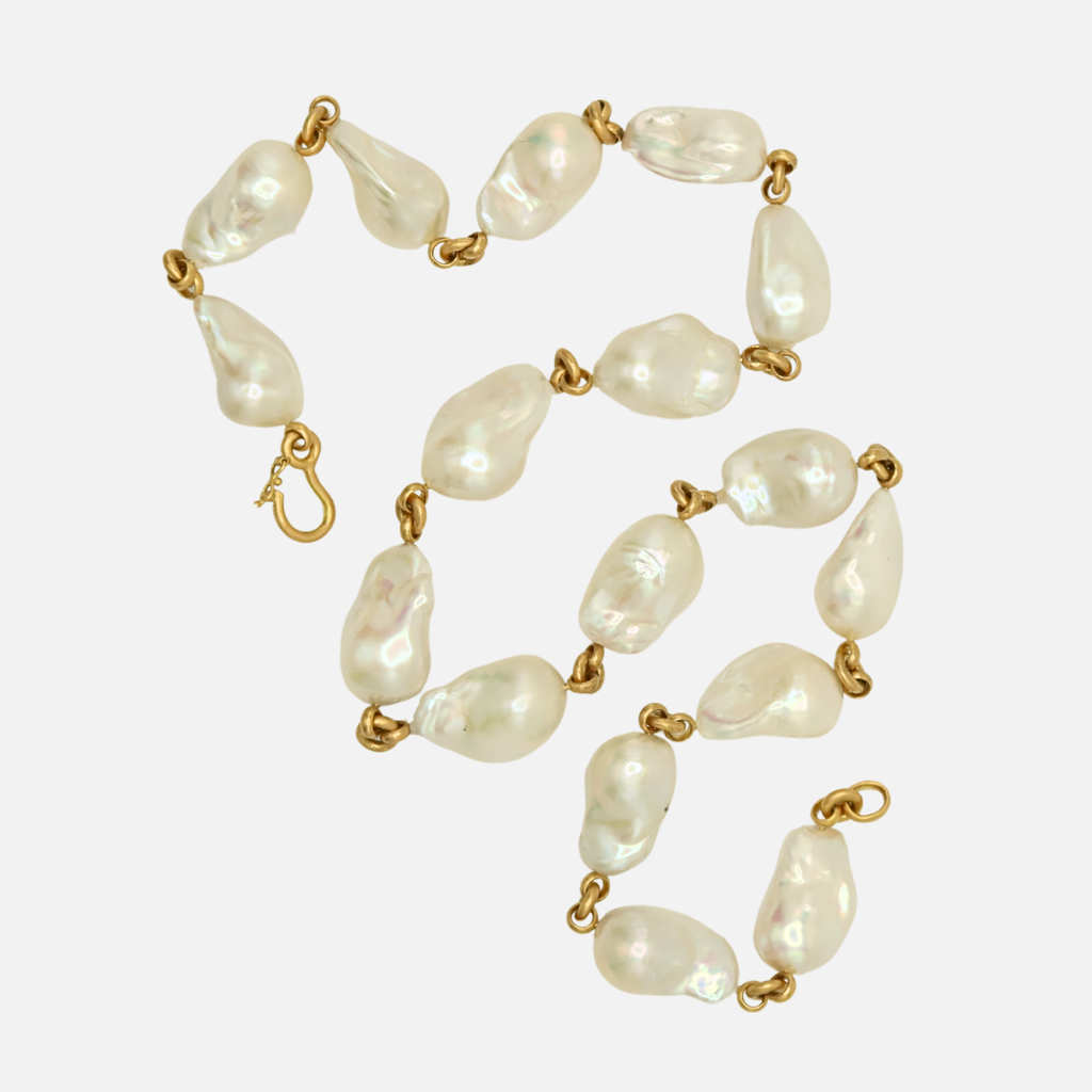 Baroque Fresh Water Pearl Link Necklace in 20K Peach Gold- 24"