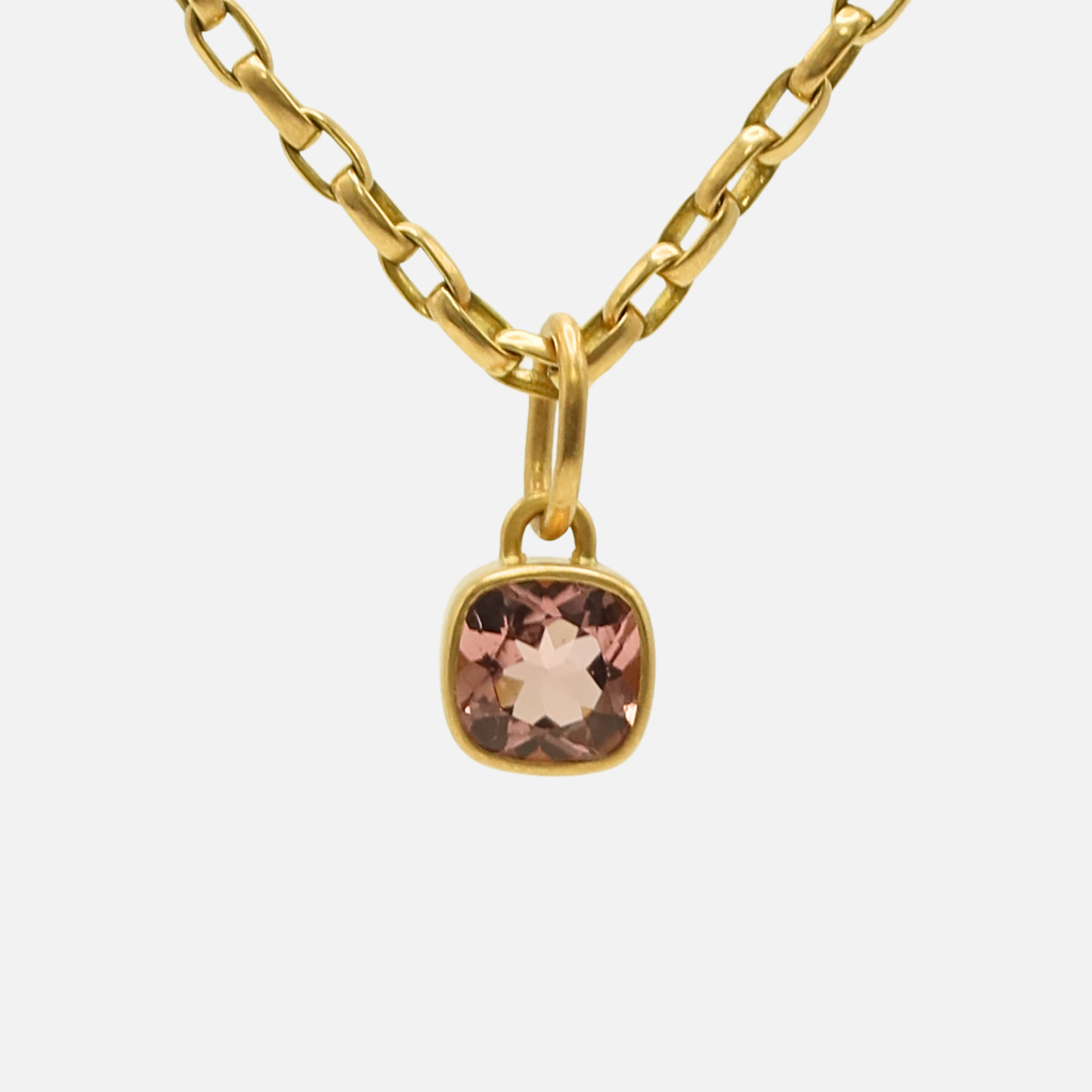 Sonoma Cushion Cut Pink Tourmaline Pendant in 20K Peach Gold