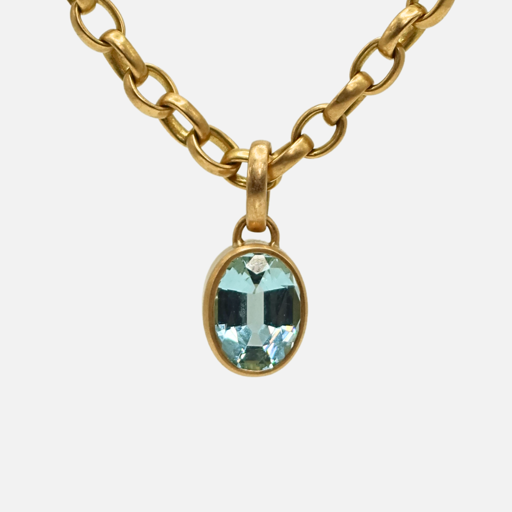 Sonoma Oval Aquamarine Pendant in 20K Peach Gold