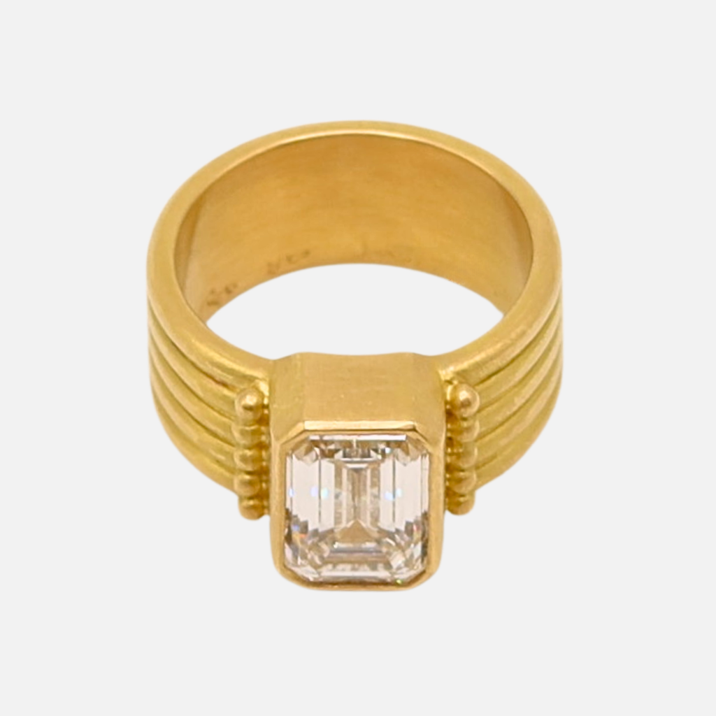 Penta Five Row Emerald Cut Lab Diamond Ring in 20K Peach Gold