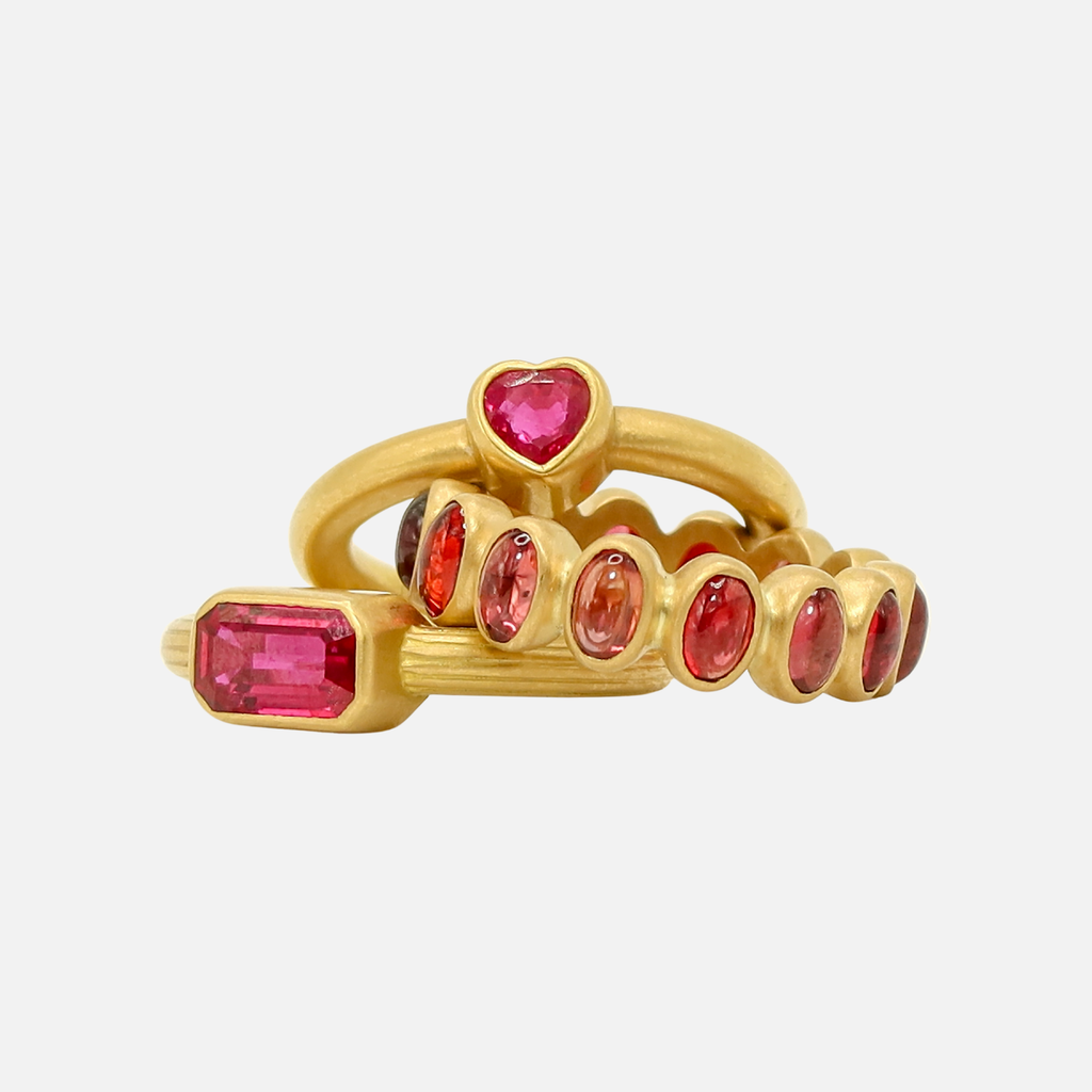 Baby Renaissance Cabochon Oval Red Sapphire Band in 20K Peach Gold
