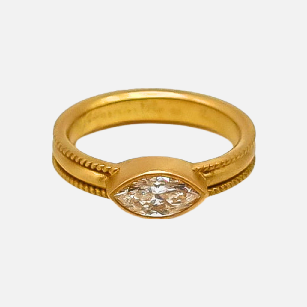Ribbon Marquise Cut Diamond Ring in 20K Peach Gold