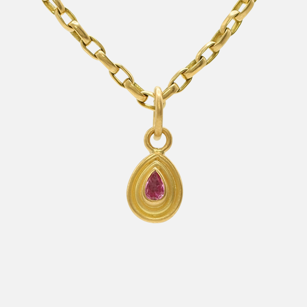 Dyan Pear Shape Pink Sapphire Pendant in 20K Peach Gold