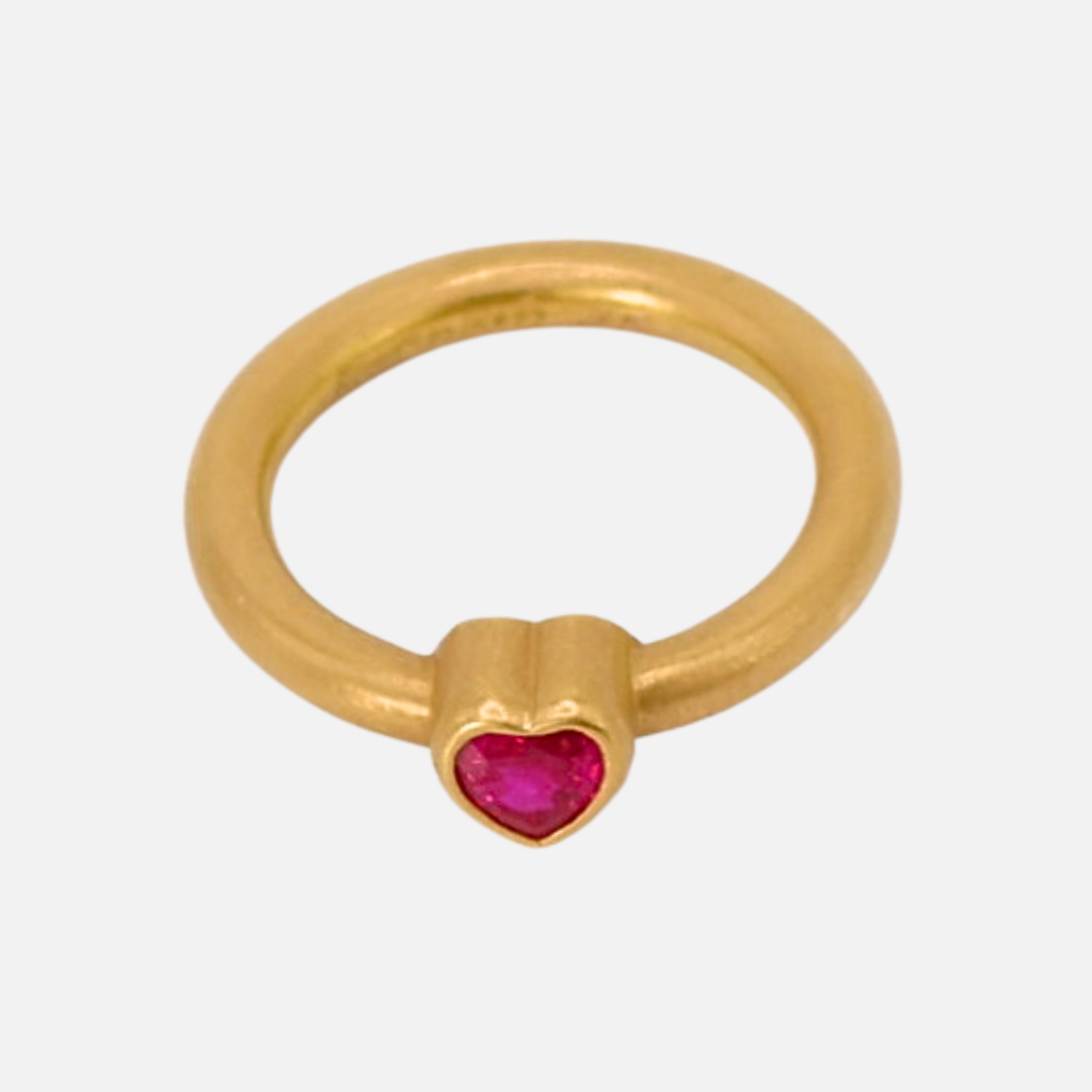 Round Ruby Heart Ring in 20K Peach Gold- 3mm