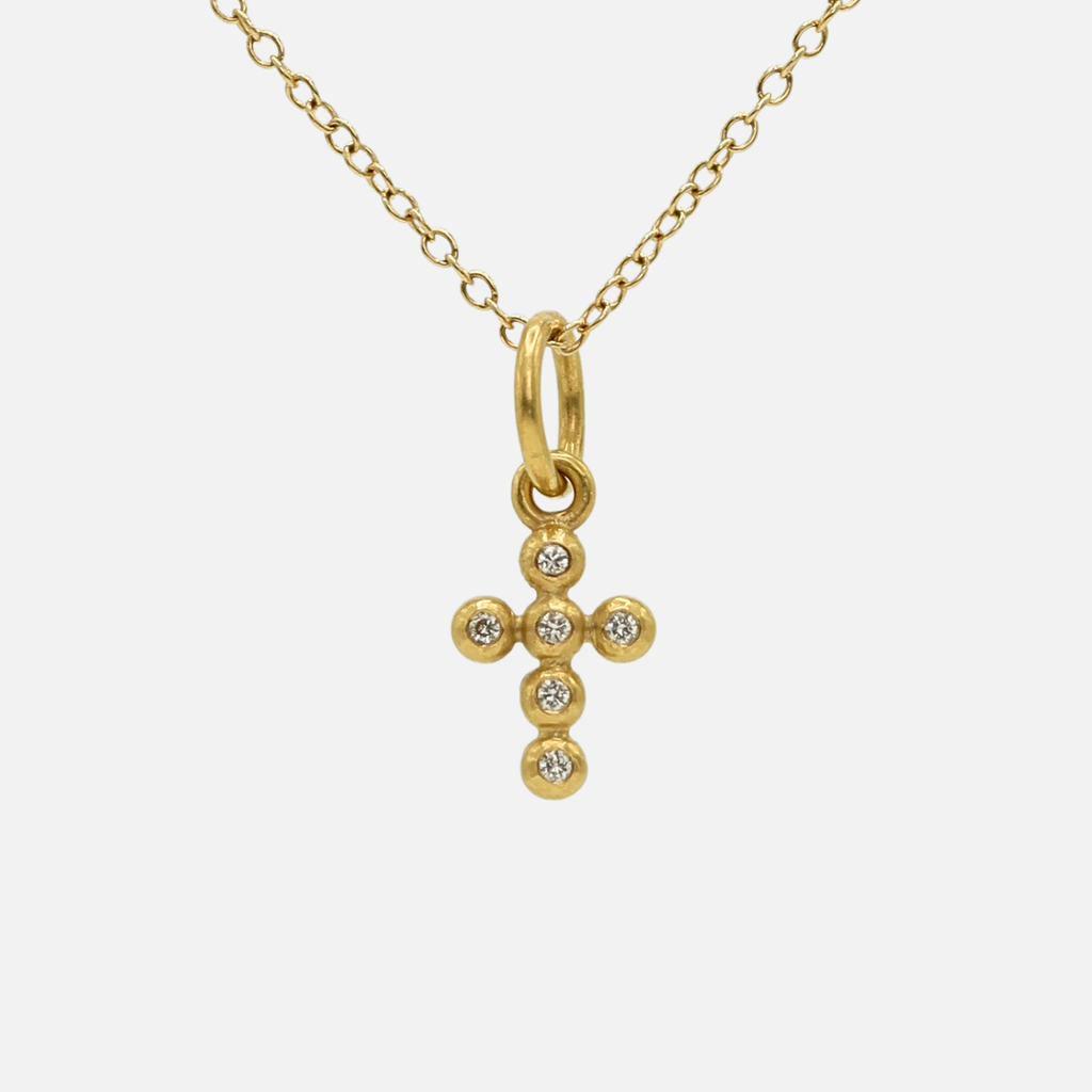Salome Classic Small Cross Diamond Pendant in 20K Peach Gold