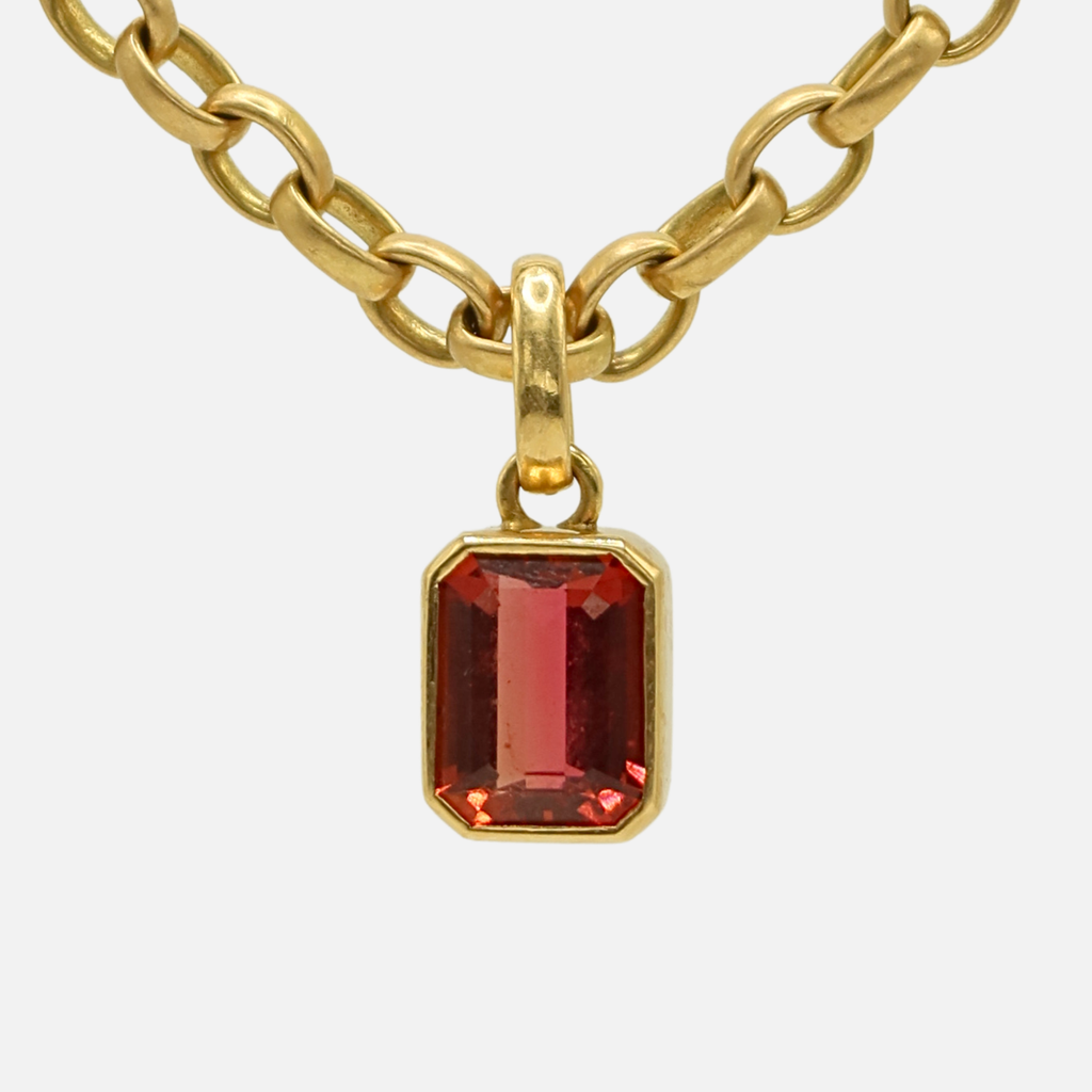 Sonoma Emerald Cut Small Dark Pink Tourmaline Pendant in 20K Peach Gold
