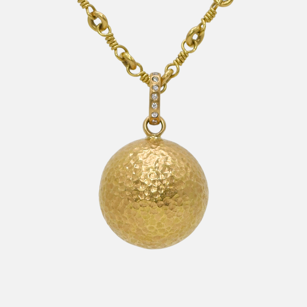 Sonoma Hammered Orb with Diamond Bail Pendant in 20K Peach Gold
