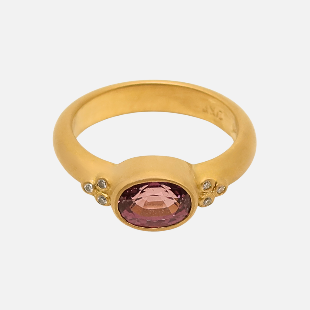 Tania Oval Dark Pink Sapphire and Diamond Ring in 20K Peach Gold