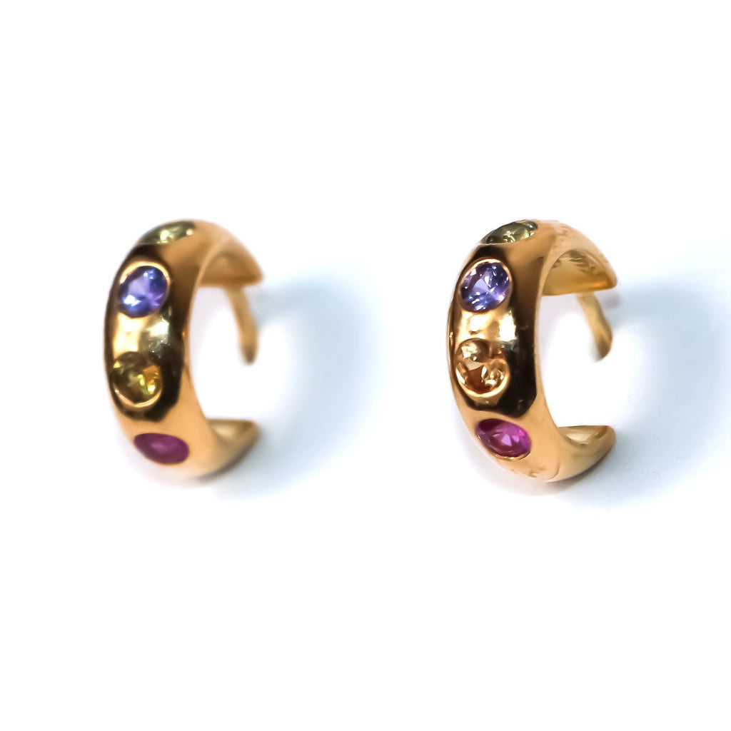 Half Round Multi Colored Sapphire Hoops in 20K Peach Gold Reinstein Ross Goldsmiths