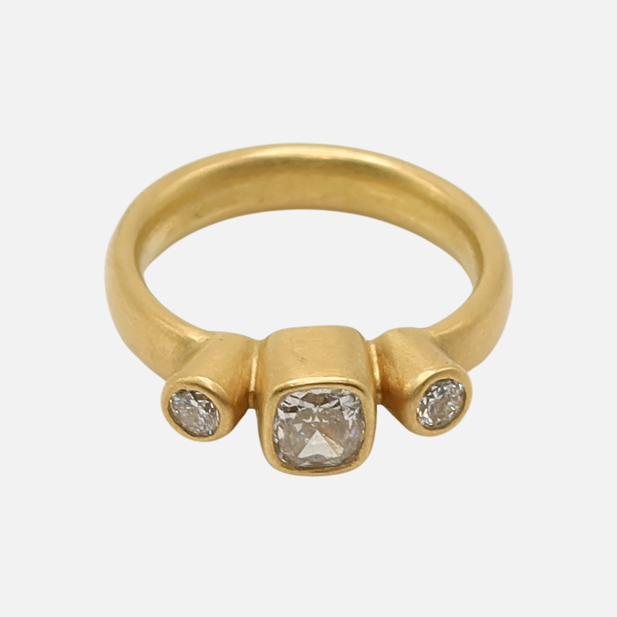 Sonoma "Celeste" Cushion Cut and Round Diamond Ring in 20K Peach Gold Reinstein Ross Goldsmiths