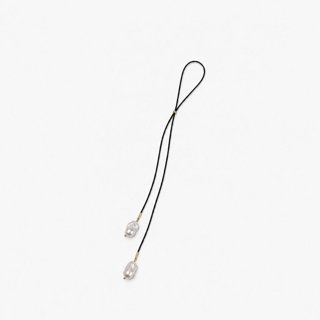 Baroque Freshwater Pearl on Leather Cord Lariat Necklace in 20K Peach Gold- 18"