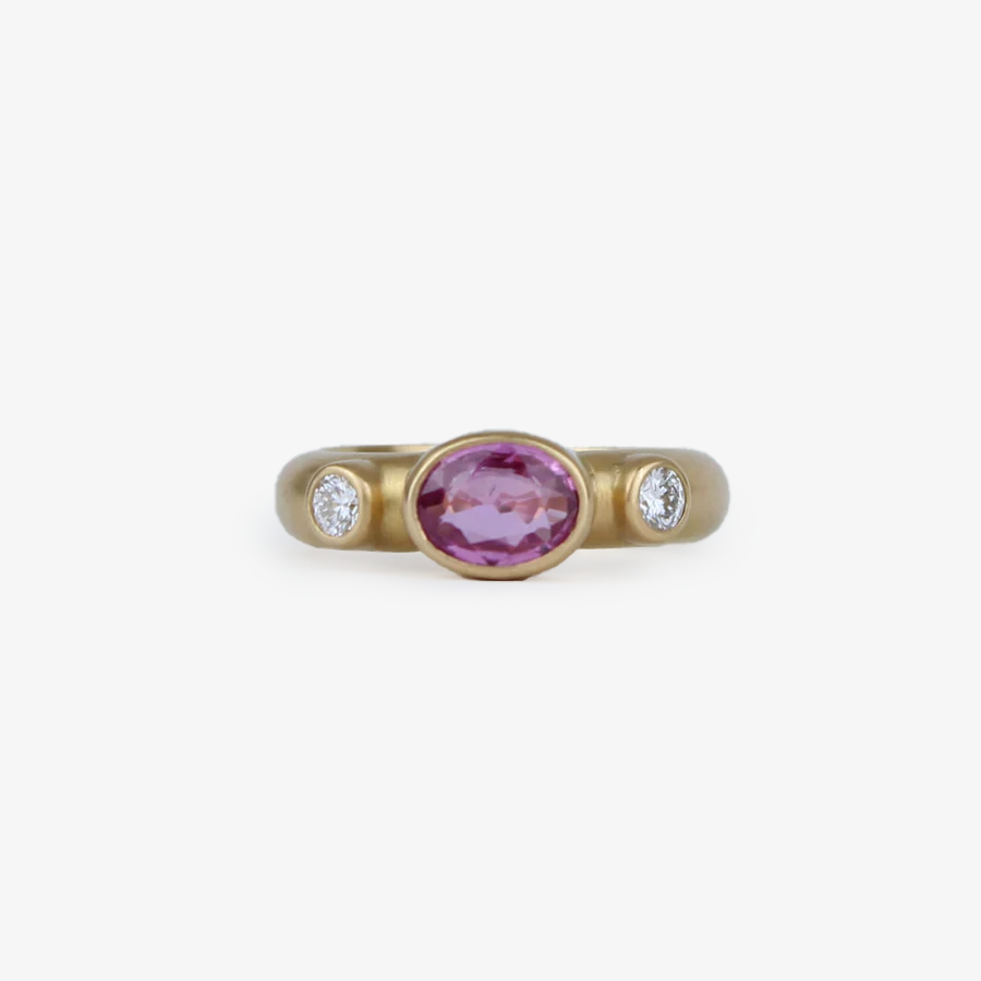 Half Round "Nina" Oval Pink Sapphire Diamond Ring in 20K Peach Gold Reinstein Ross Goldsmiths