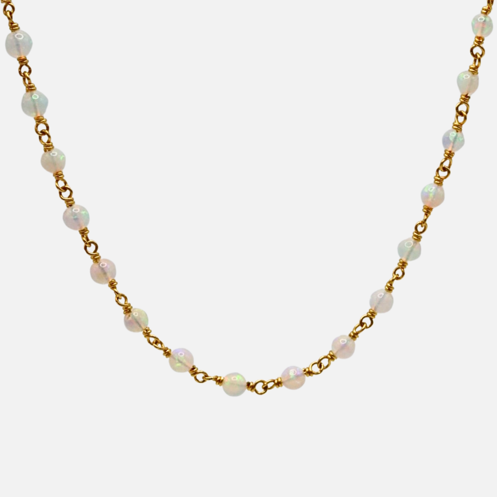Isabella "Classic" White Ethiopian Opal Necklace in 22K Nectar Gold- 42"