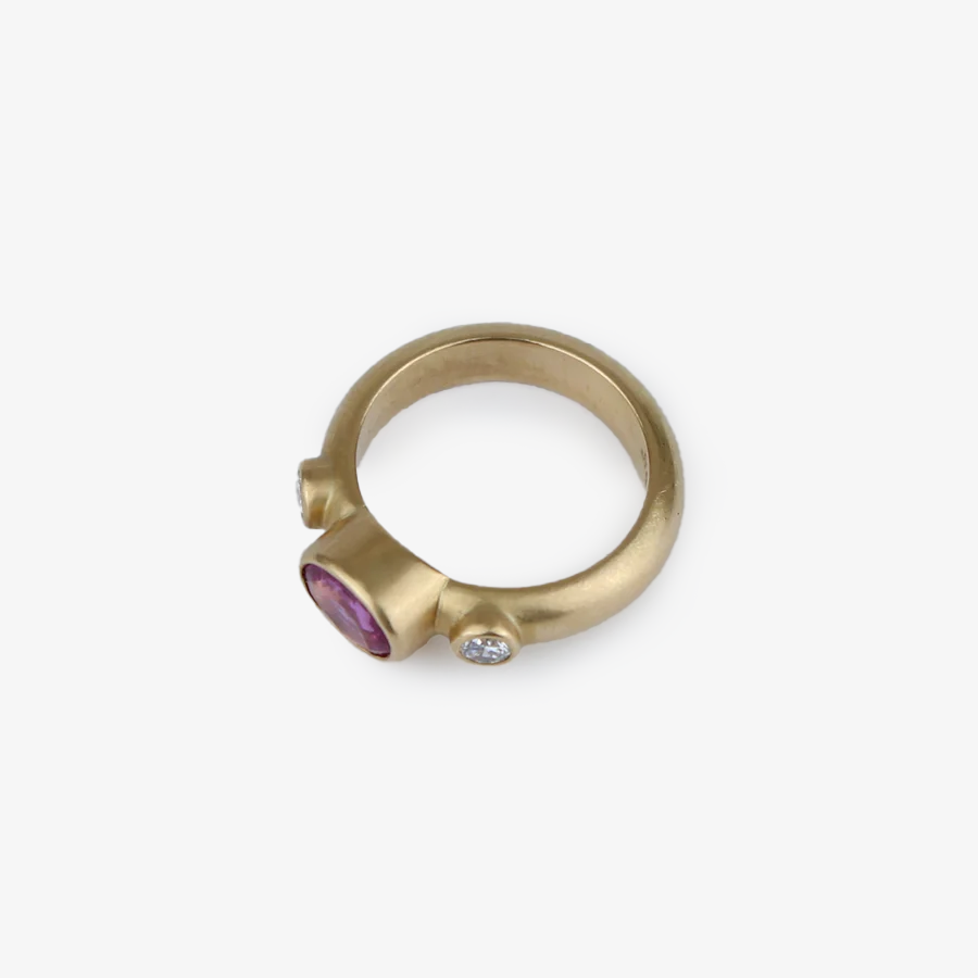 Half Round "Nina" Oval Pink Sapphire Diamond Ring in 20K Peach Gold Reinstein Ross Goldsmiths