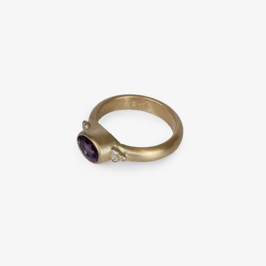 Tania Oval Dark Pink Sapphire and Diamond Ring in 20K Peach Gold Reinstein Ross Goldsmiths