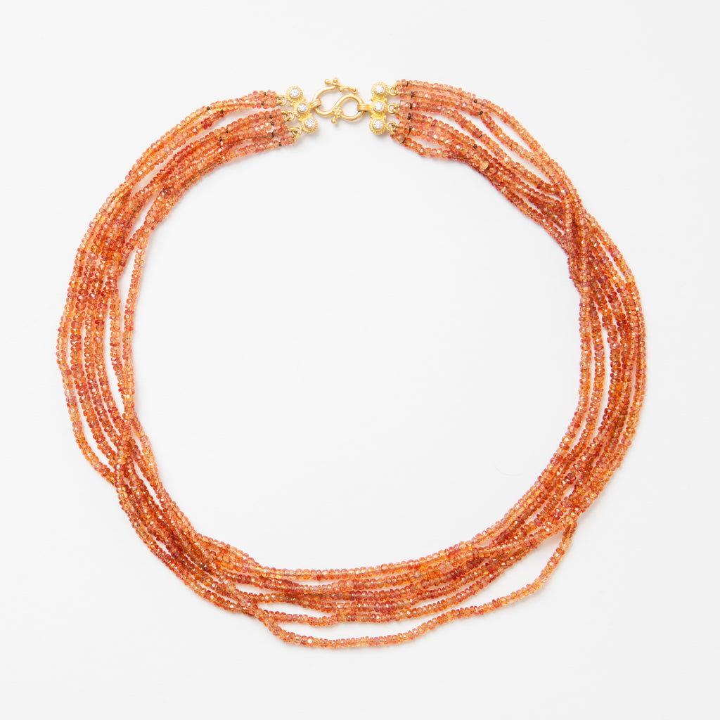 Ashley Orange Sapphire Torsade with Diamond and Ruby Clasp Necklace in 20K Peach Gold