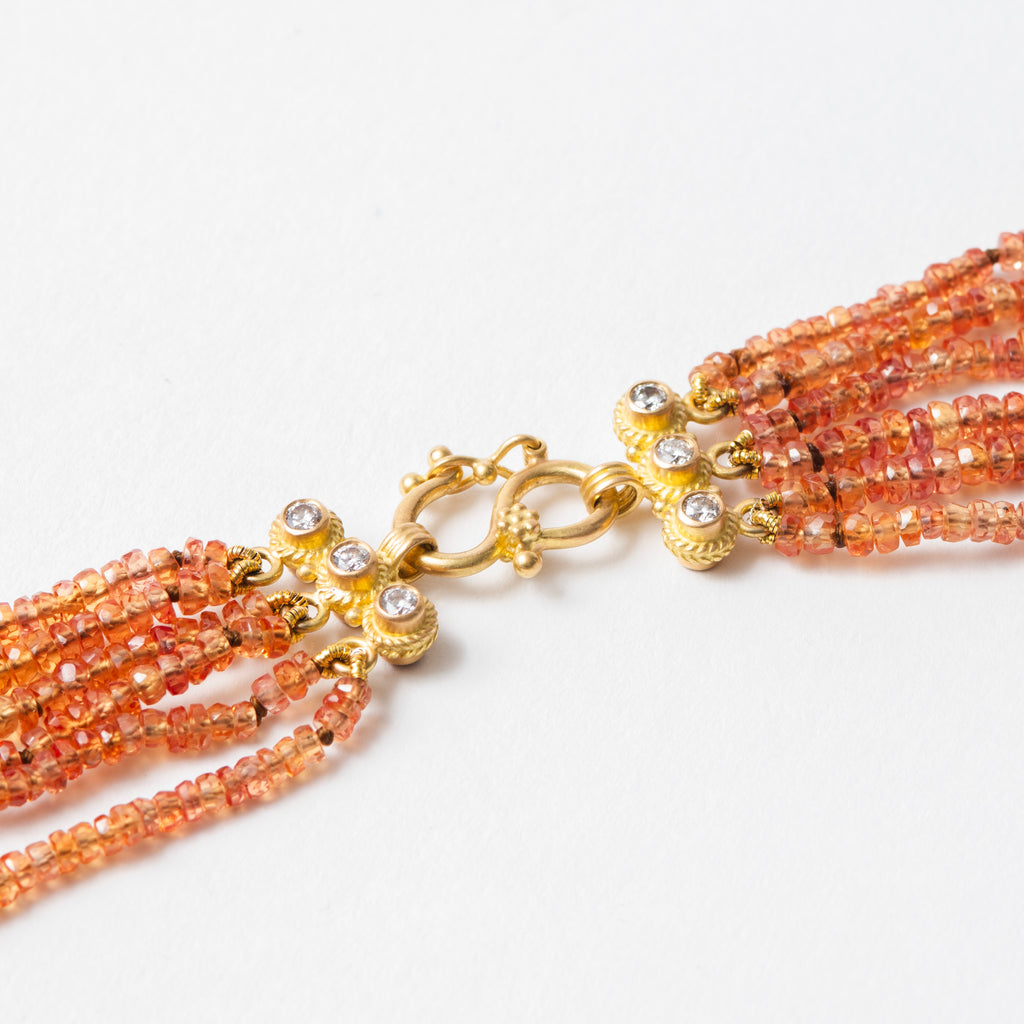 Ashley Orange Sapphire Torsade with Diamond and Ruby Clasp Necklace in 20K Peach Gold