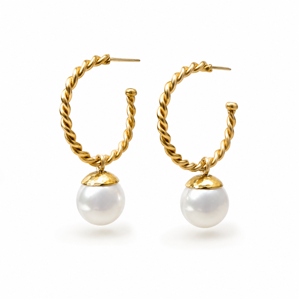 Sonoma Hammered Small South Sea Baroque Pearl Drops in 20K Peach Gold