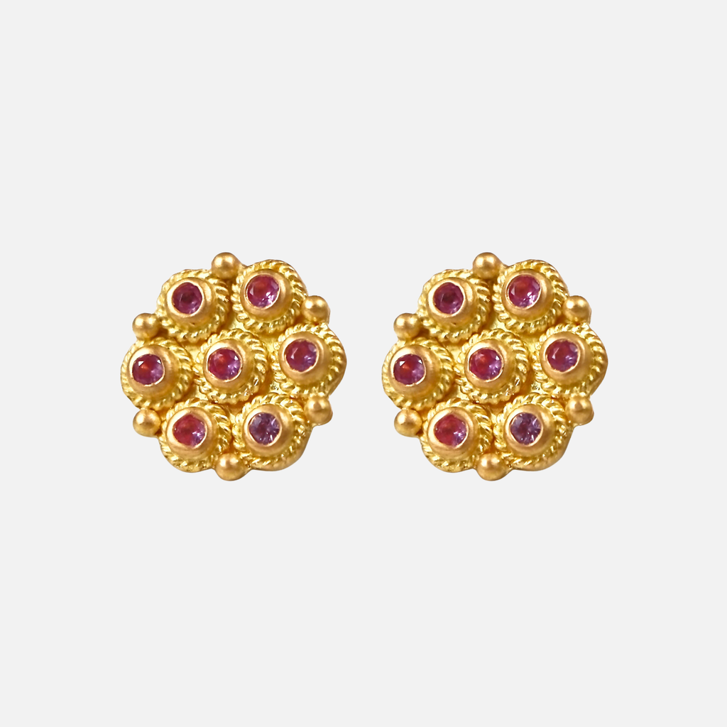 Ashley "Flower Braid" Earrings with Pink Sapphires in 20K Peach Gold Reinstein Ross Goldsmiths