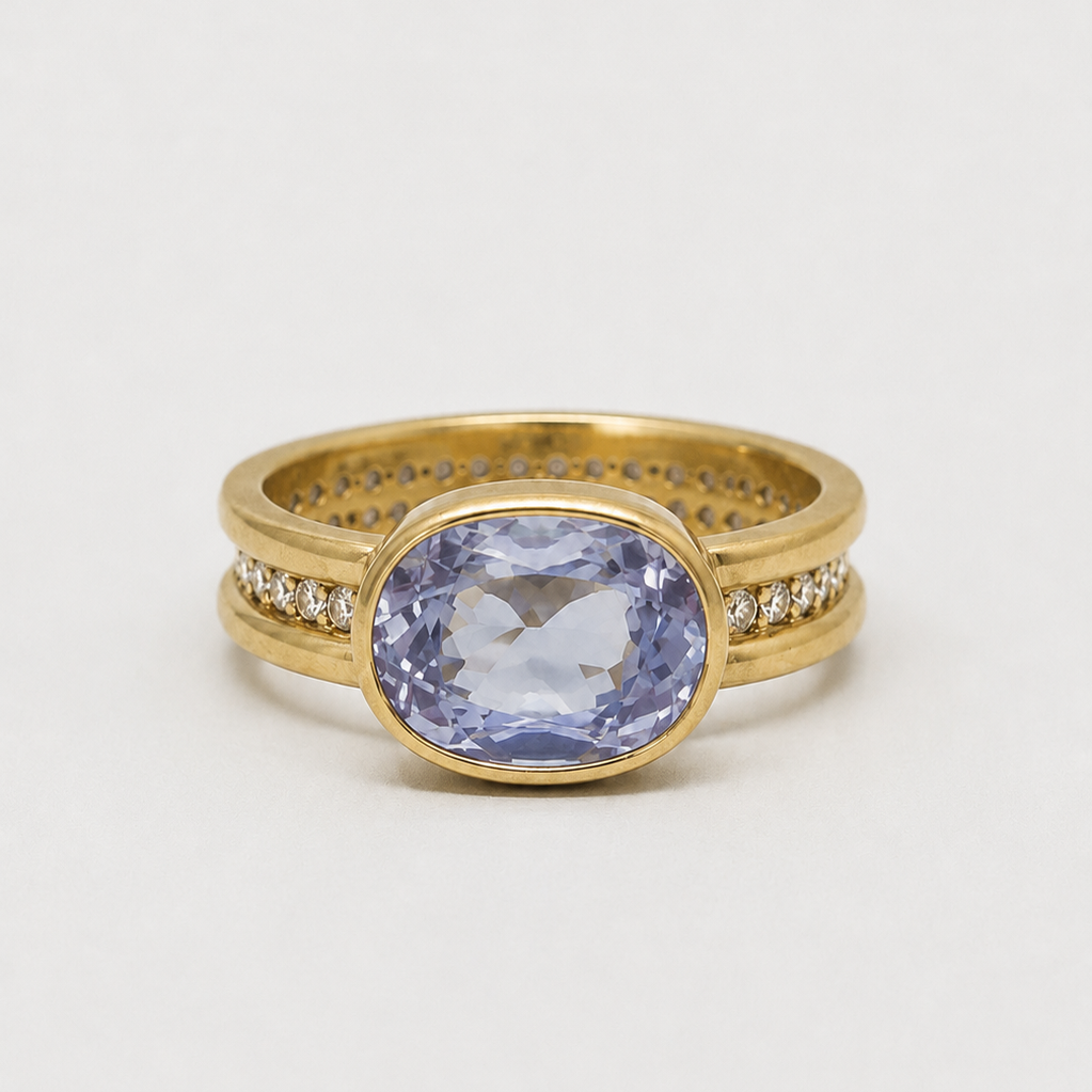 Shimmer Mini Oval Light Blue Sapphire Ring in 20K Peach Gold