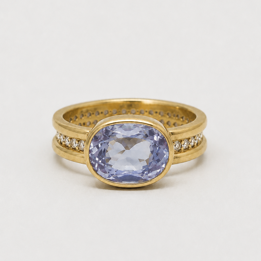 Shimmer Mini Oval Light Blue Sapphire Ring in 20K Peach Gold