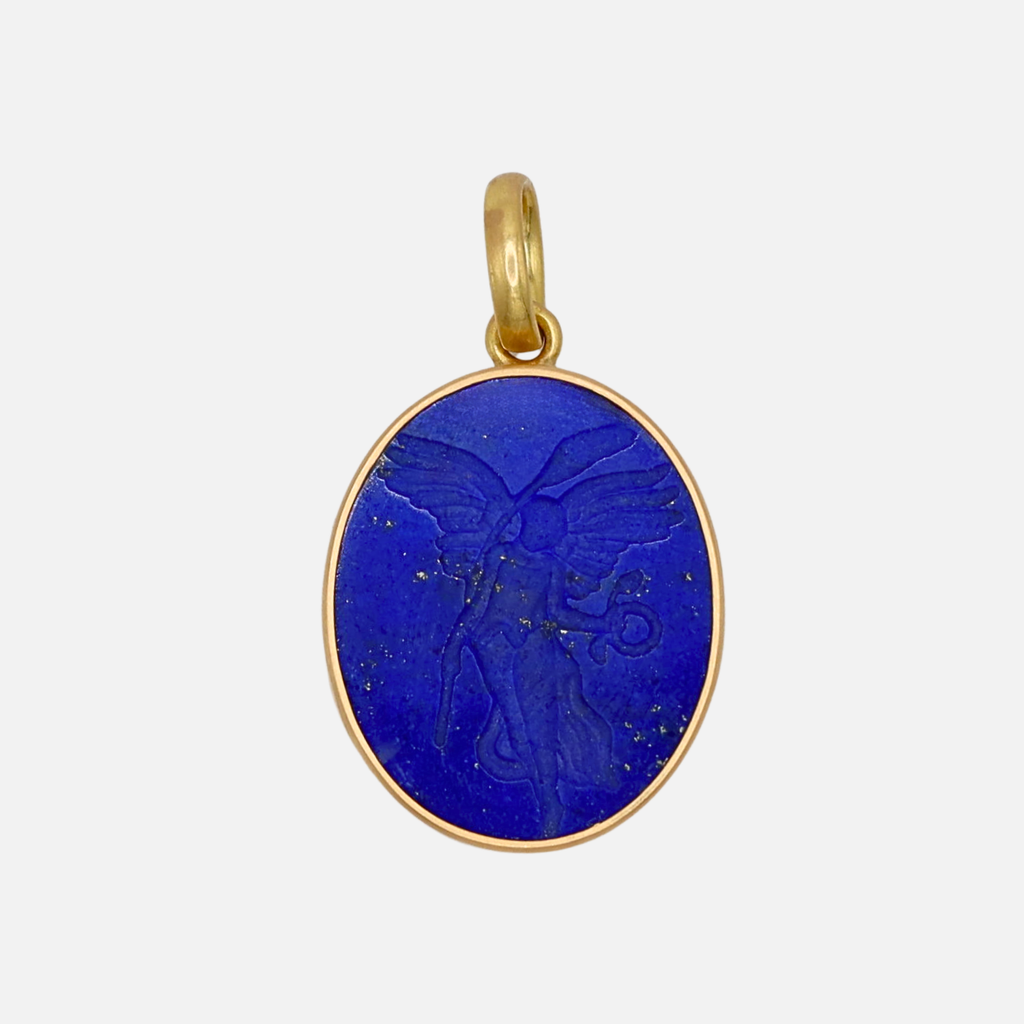 Sonoma Lapis Intaglio Oval Pendant in 20K Peach Gold Reinstein Ross Goldsmiths