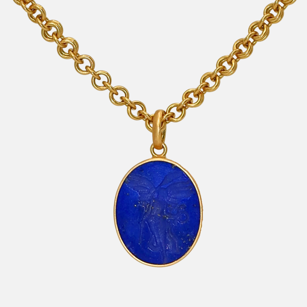 Sonoma Lapis Intaglio Oval Pendant in 20K Peach Gold Reinstein Ross Goldsmiths